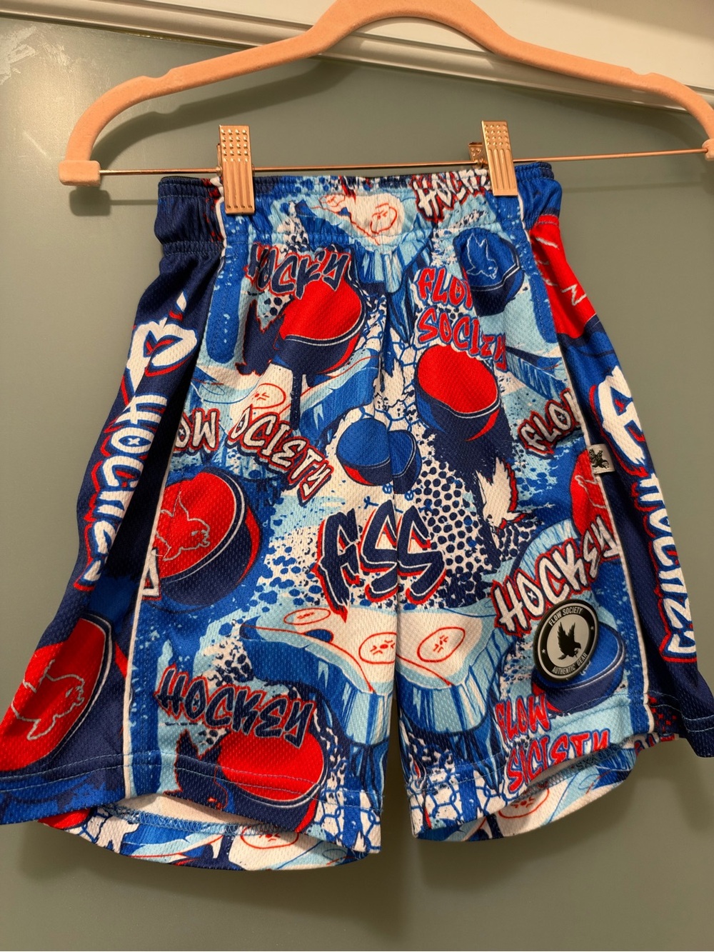 Flow Society Hockey Athletic Shorts Boys Youth XS Blue Red